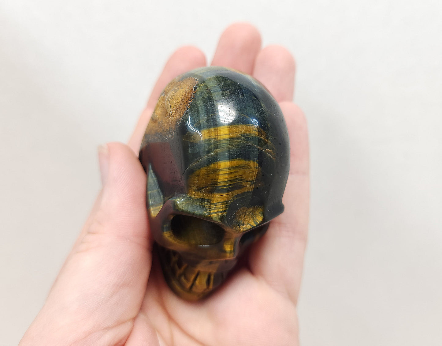 Tigers eye skull (gold and blue)