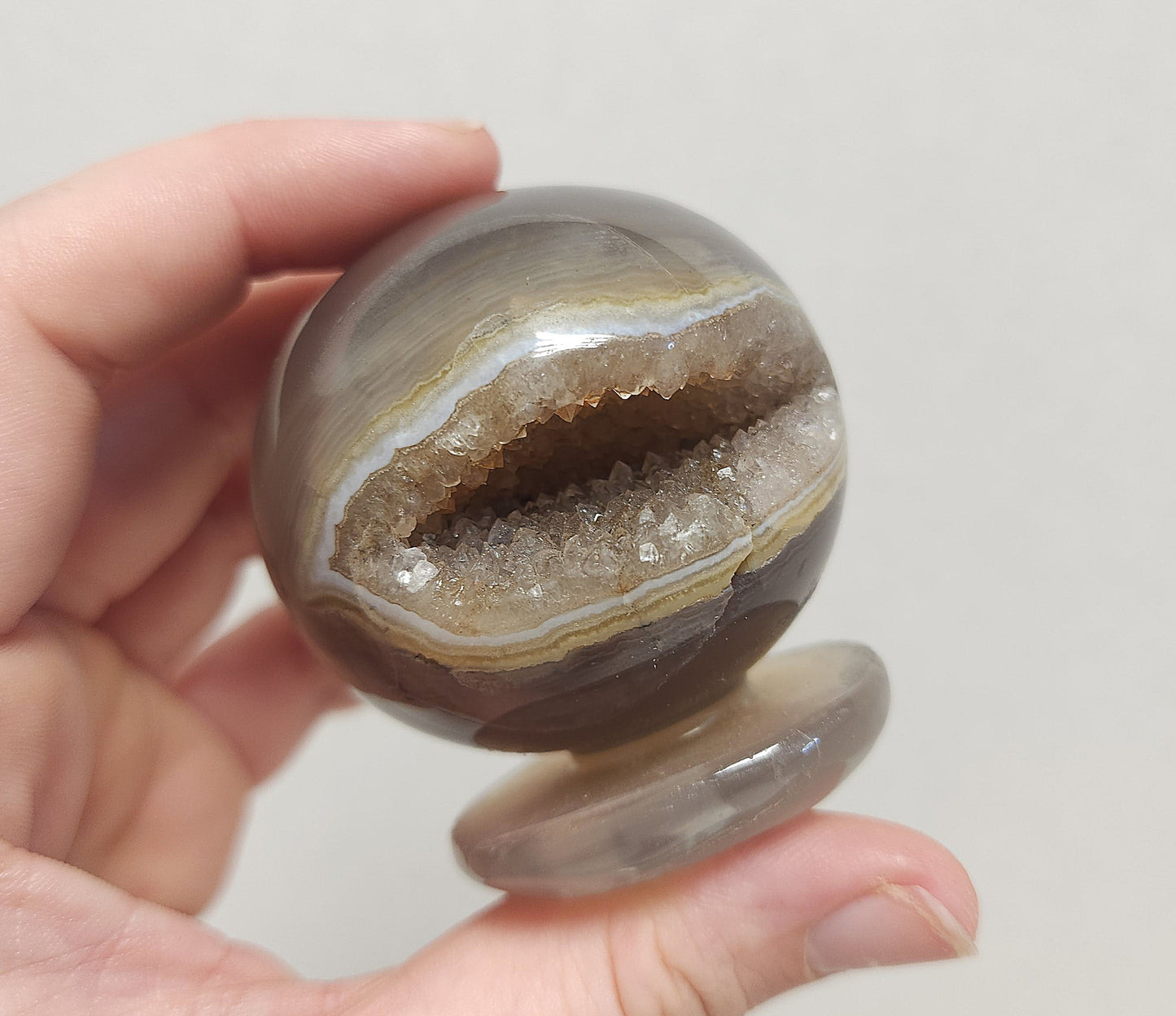 Druzy Agate sphere (with built in stand)