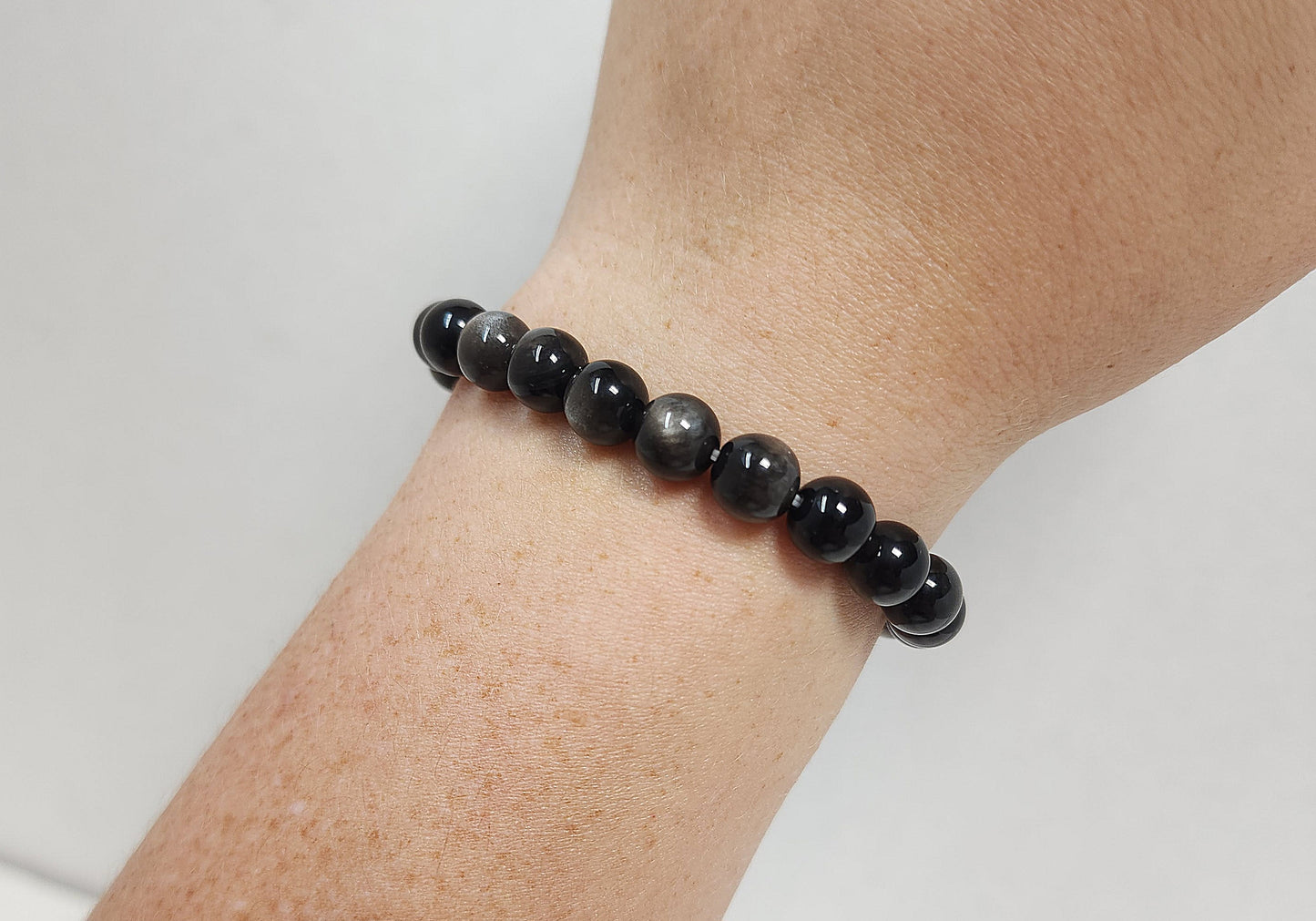 Beaded Bracelet Silver Sheen Obsidian