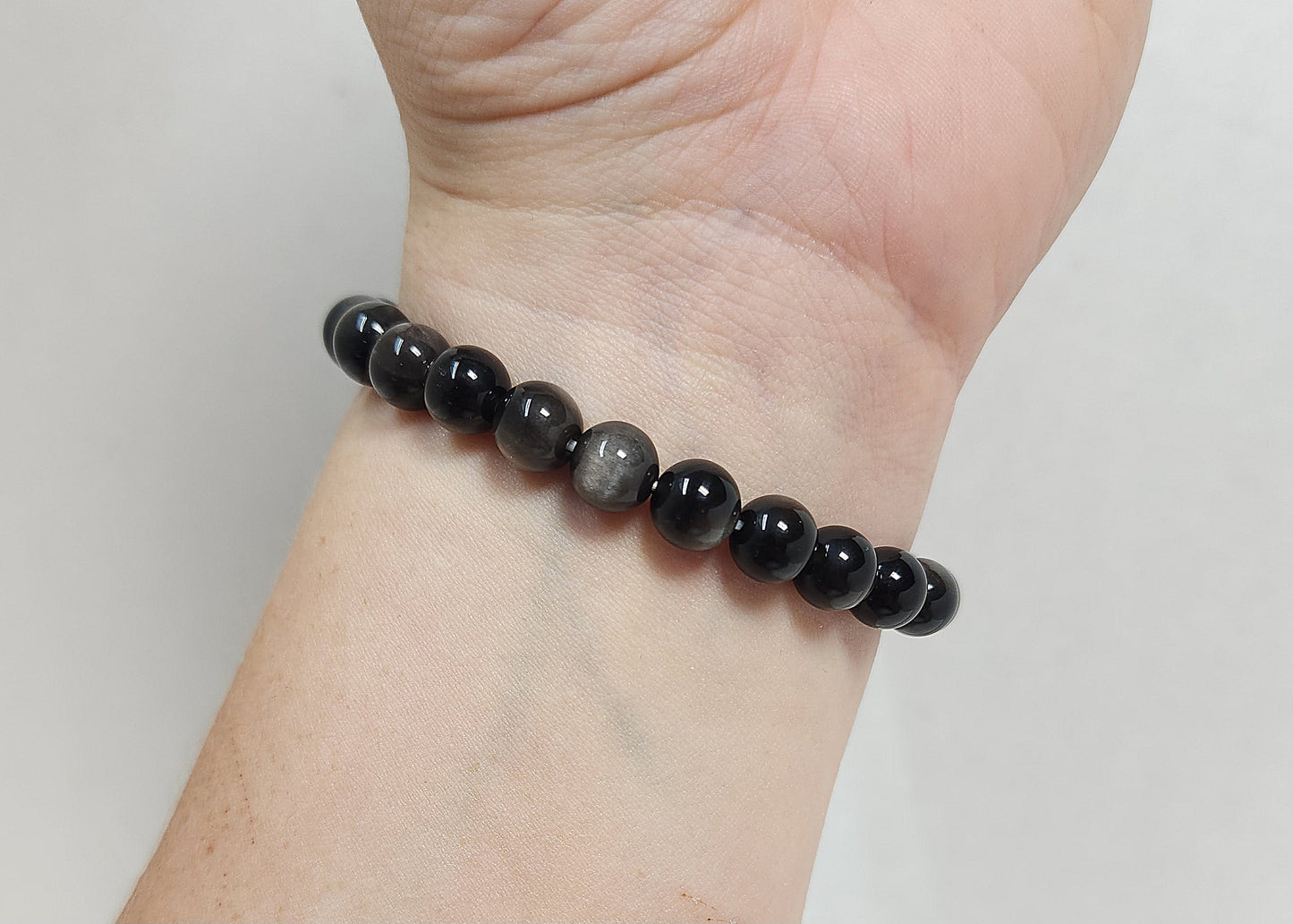 Beaded Bracelet Silver Sheen Obsidian