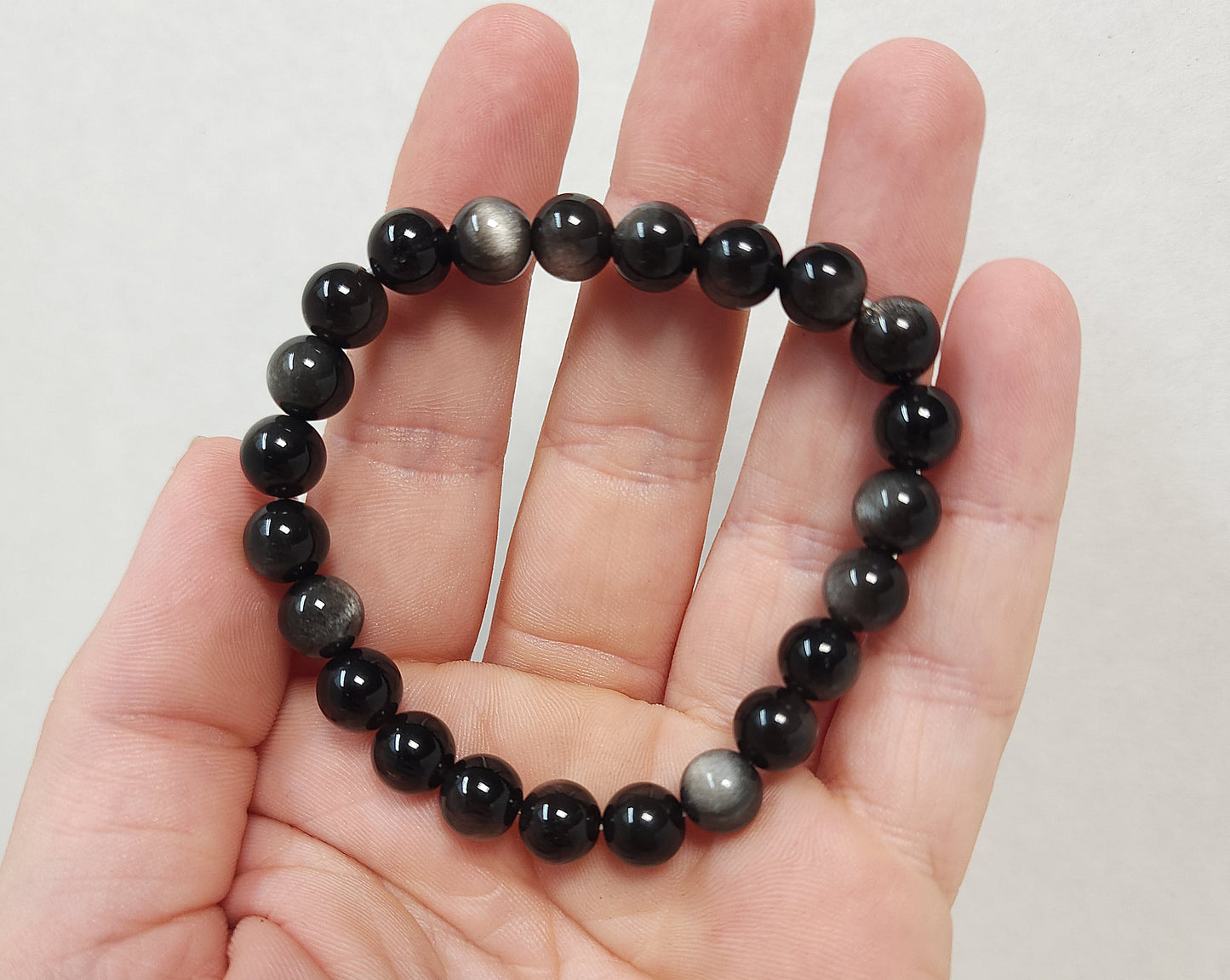 Beaded Bracelet Silver Sheen Obsidian