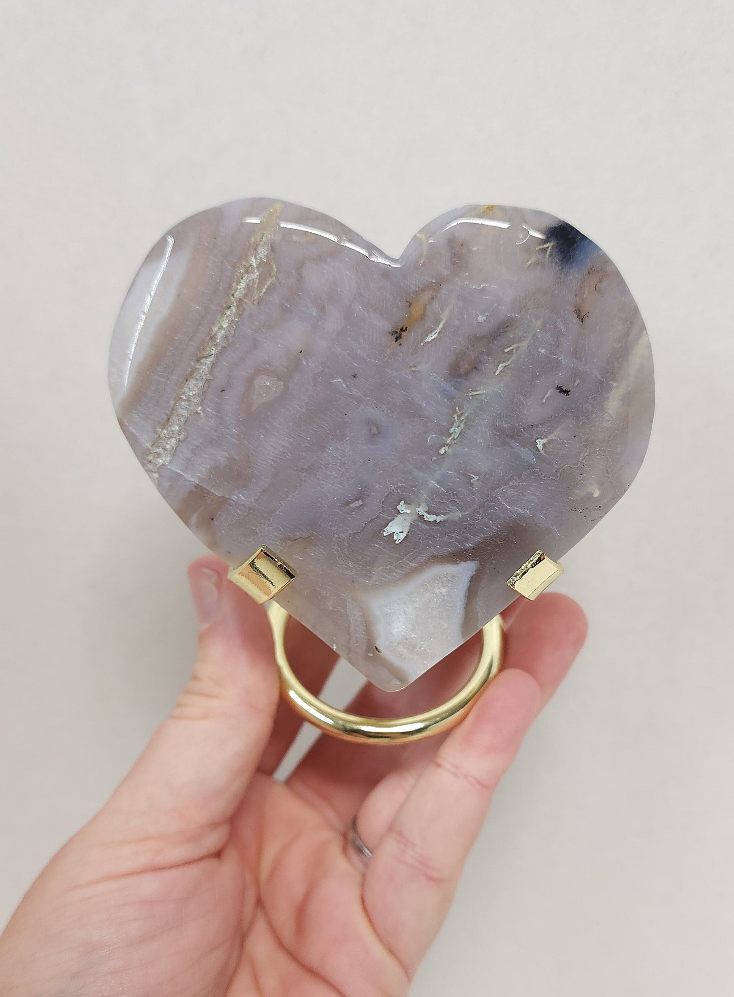 Moss Agate Heart with Stand